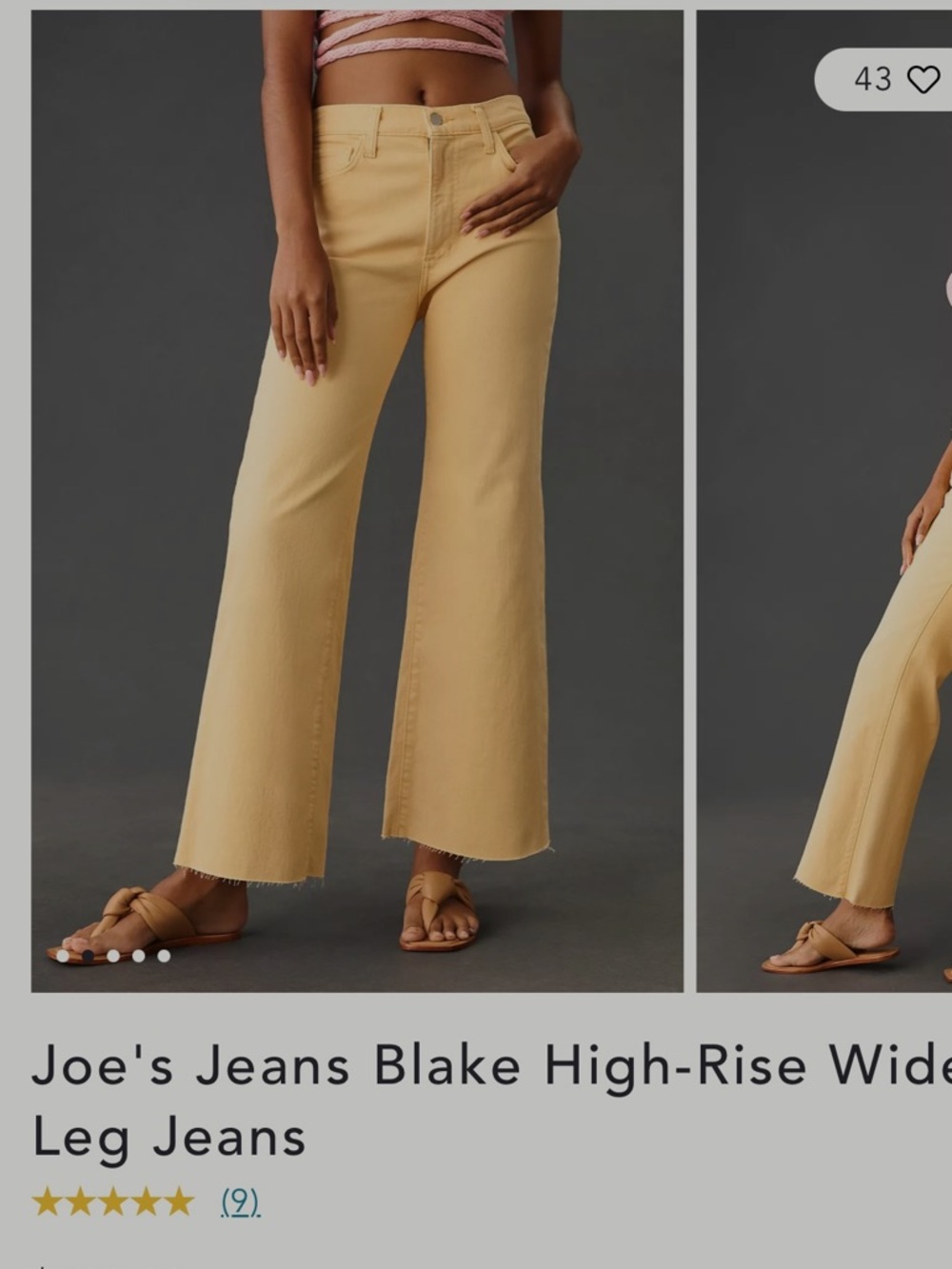NWT Joe's Jeans Blake High-Rise Wide-Leg Jeans in butter Yellow
